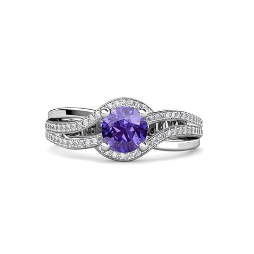 Sterling Silber 925 Amethyst rund 6,00 mm natürliche Akzente mit Rhodinierung | Wunderschöner Designring für Damen und Mädchen (67 (21.3)) von NYZA JEWELS