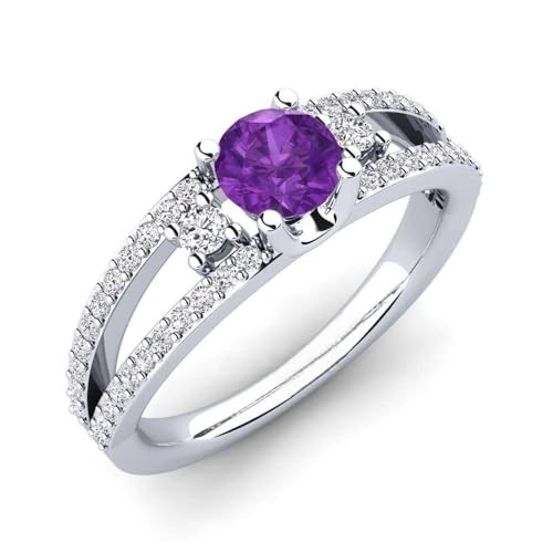 Sterling Silber 925 Amethyst runder 6,00mm Seitensteinring mit Rhodiumbeschichtung | Hochzeits, Jubiläums und Verlobungskollektion. (67 (21.3)) von NYZA JEWELS