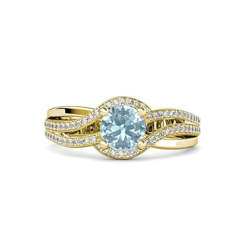 Sterling Silber 925 Aquamarin rund 6,00 mm natürliche Akzente mit Gelbgold vergoldet | Wunderschöner Designring für Damen und Mädchen (53 (16.9)) von NYZA JEWELS