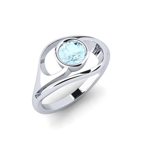 NYZA JEWELS Sterling Silber 925 Aquamarin runder 6,00mm Solitärring mit Rhodinierung | Wunderschöner immergrüner Designring für alltägliche Accessoires (62 (19.7)) von NYZA JEWELS