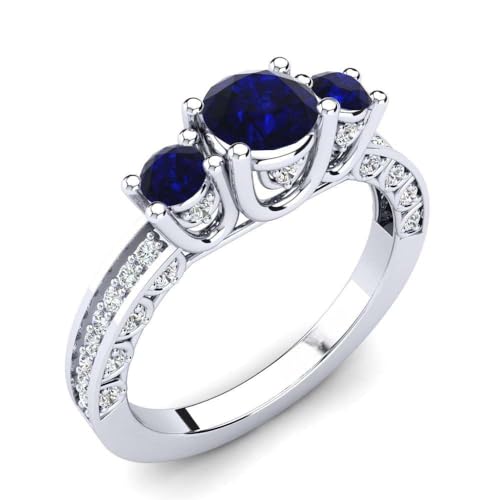 Sterling Silber 925 Blauer Saphir Drei Stein Ring mit rhodinierter | Hochzeits, Jubiläums Und Verlobungskollektion (61) von NYZA JEWELS