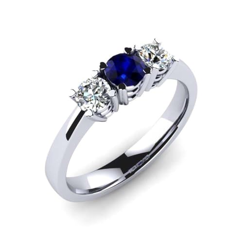 Sterling Silber 925 Blauer Saphir Rund 4,00mm Ring mit drei Steinen und Moissanit | Wunderschöner immergrüner Designring für alltägliche Accessoires (50 (15.9)) von NYZA JEWELS