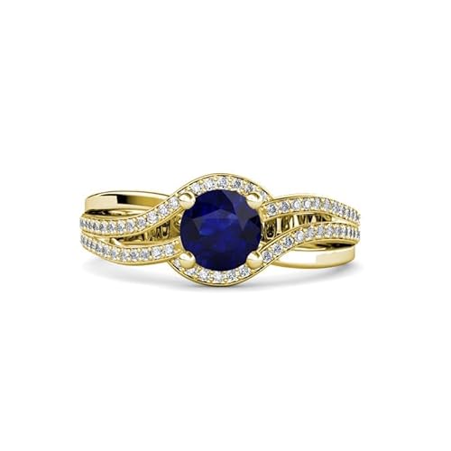 Sterling Silber 925 Blauer Saphir rund 6,00 mm natürliche Akzente mit Gelbgold vergoldet | Wunderschöner Designring für Damen und Mädchen (68 (21.6)) von NYZA JEWELS