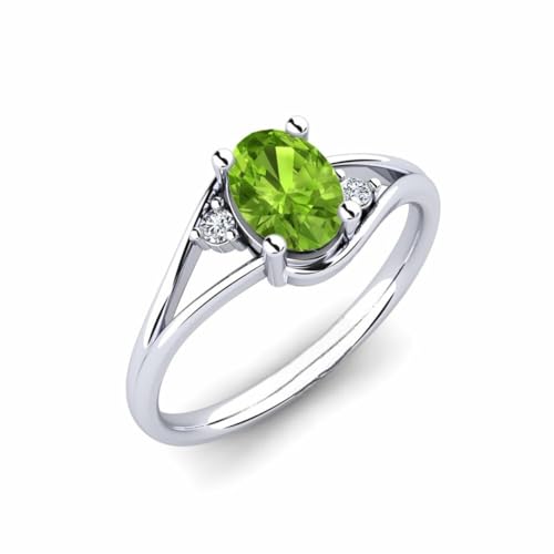 Sterling Silber 925 Peridot Oval 7x5mm Drei Stein Ring mit Rhodinierung | Wunderschöner Design Ring mit drei Steinen für Damen und Mädchen (53 (16.9)) von NYZA JEWELS