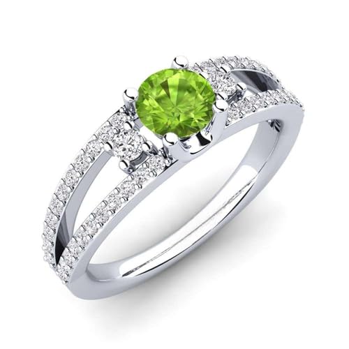 Sterling Silber 925 Peridot runder 6,00mm Seitensteinring mit Rhodiumbeschichtung | Hochzeits, Jubiläums und Verlobungskollektion. (50 (15.9)) von NYZA JEWELS