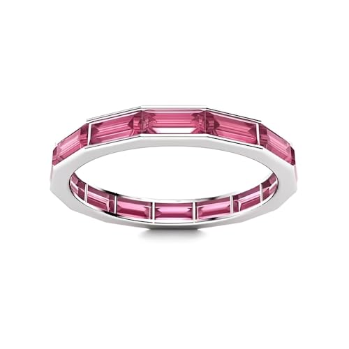 Sterling Silber 925 Rosa Topas Baguette 4x2mm Full Eternity Band Ring Mit weißer Rhodinierung (61) von NYZA JEWELS