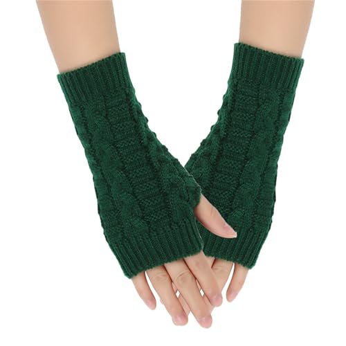 NZDFH Fingerlose Handschuhe Winter Gestrickte Handschuhe für Damen, Halb Fingerhandschuhe Winterhandschuhe, Thermo Handschuhe Strickhandschuhe, lang Handwärmer Stulpen Warme Handschuhe, Grün von NZDFH