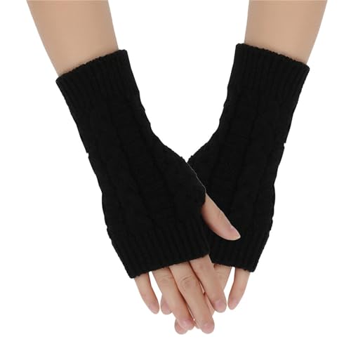 NZDFH Fingerlose Handschuhe Winter Gestrickte Handschuhe für Damen, Halb Fingerhandschuhe Winterhandschuhe, Thermo Handschuhe Strickhandschuhe, lang Handwärmer Stulpen Warme Handschuhe, Schwarz von NZDFH