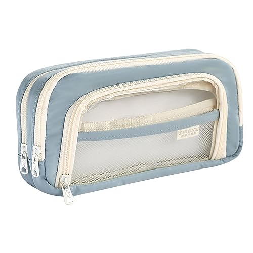 NZDFH Mäppchen Teenager Mädchen Federtaschen, Groß Schreibwarenbeutel, Federmäppchen Durchsichtig, Transparent Federmappen Damen, Stiftetasche Pencil Case Schulsachen Schlamppermäppche, Blau von NZDFH