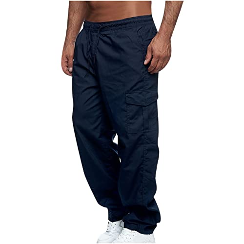 Angebote des tages heute Cargohose Herren Casual Einfarbig Hose Sommer Cargo Hosen Baumwolle Sporthose Baggy Jogginghose Leicht Laufhose Regular Fit Sommerhose Lang Freizeithose Bequem Trousers von NZYIHAO