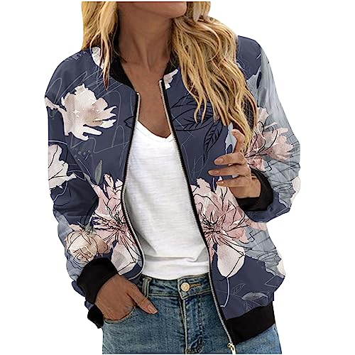 Fliegerjacke Damen Angebote des tages heute Bomberjacke Damen Casual Frühlingsjacke Einfarbig Übergangsjacke Sommerjacke mit Reißverschluss Leichte Pilotenjacke Kurze Fliegerjacke Langarm Outwear von NZYIHAO