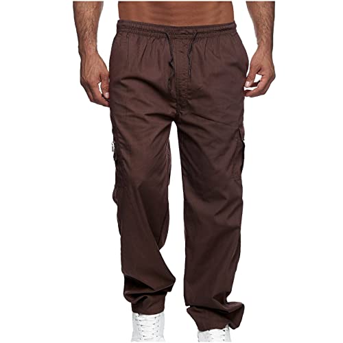 Jogginghose Herren Männer Einfarbige Cargo Hose Casual Kordelzug Cargohose Elastische Freizeithose Mit Tasche Cargohose Herren Casual Einfarbig Hose Sommer Cargo Hosen Baumwolle Sporthose Trousers von NZYIHAO