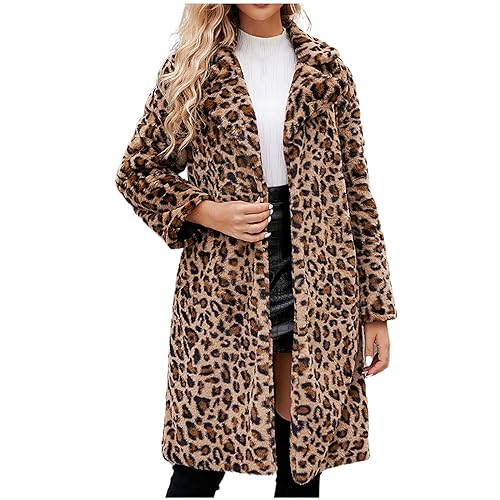 Kunstpelz Mantel Damen Leopard Druck Winterjacke Mode Kunstfell Jacke Langarm Winter Übergangsjacke Große Größen Pelzmantel Dicke Warme Wintermantel Pelzjacke mit Kapuze Felljacke Fellmantel Outwear von NZYIHAO