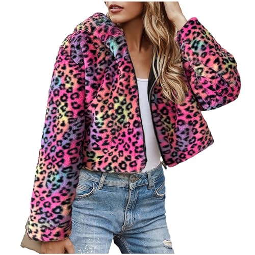 Kunstpelz Mantel Damen Leopard Druck Winterjacke Mode Kunstfell Jacke Langarm Winter Übergangsjacke Große Größen Pelzmantel Dicke Warme Wintermantel Pelzjacke mit Kapuze Felljacke Fellmantel Outwear von NZYIHAO