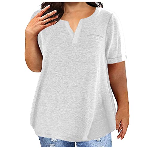 Übergroße Tshirt Damen V-Ausschnitt Bluse Sommer Einfarbig T-Shirt Große Größen Oberteile Lose Kurzarm Shirt Lässige Longbluse Leicht Pullover Bequem Tops Pulli Basic T-Shirts Sportshirt 5XL von NZYIHAO