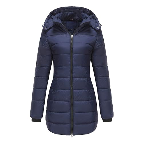 Winter Daunenjacke Damen Lange Einfarbig Steppjacke Langarm Zip Up Winterjacke Kapuze Daunenmantel Dicke Steppmantel Warme Wintermantel Leichte Jacke Übergangsjacke Freizeit Mantel Übergangsmantel von NZYIHAO