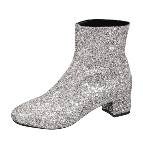 NaLatia Damenstiefel Glänzend Silber Kurze Stiefeletten Dickem Absatz und Seitlichem Reißverschluss Mode Kurzstiefel Britischen Stil Kunstleder Stiefel Frauen Karneval Party Damenschuhe NaLatia Damenstiefel Glänzend Silber Kurze Stiefeletten Dickem Absatz und Seitlichem Reißverschluss Mode Kurzstiefel Britischen Stil Kunstleder Stiefel Frauen Karneval Party Damenschuhe von NaLatia