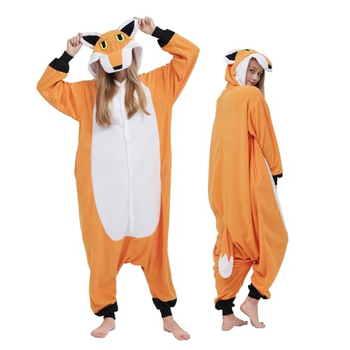 NaVarch Fuchs Kostüm Damen Herren Onesie Plüsch Tierkostüm Erwachsene Ganzkörper Schlafanzug Karneval Jumpsuit Cosplay Fasching Halloween Pyjamas von NaVarch