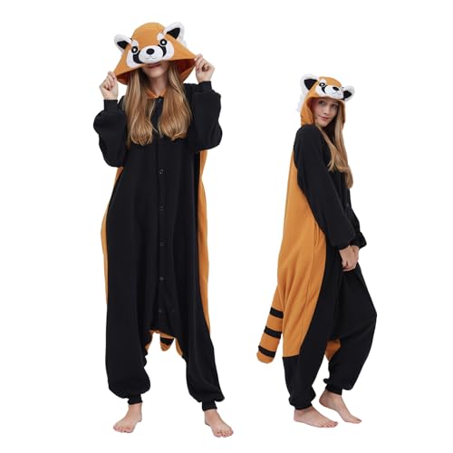 NaVarch Waschbär Kostüm Damen Herren Onesie Plüsch Tierkostüm Erwachsene Ganzkörper Schlafanzug Karneval Jumpsuit Cosplay Fasching Halloween Pyjamas von NaVarch