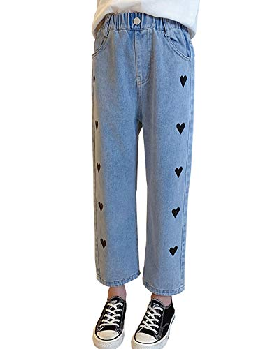 NABER Kinder Mädchen Casual Denim Hose Herzmuster Elastische Taille Jeans Größe 4-14 Jahre Gr. 5-6 Jahre, Gerade von Naber