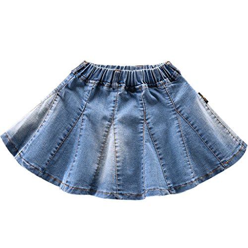 NABER Kinder Mädchen Casual Elastische Taille Plissee Große A-Linie Denim Röcke Blau Jeans Röcke Alter 4-11, blau, 10-11 Jahre von Naber