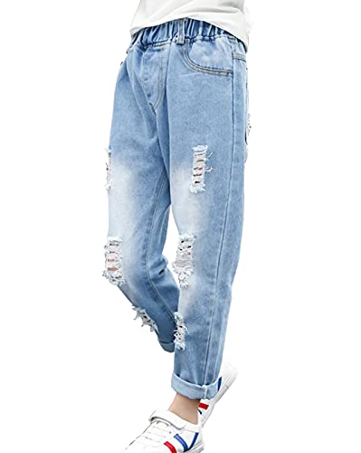 NABER Kinder Mädchen Elastic Waist Wash Denim Jeans Cool Ripped Style Jeans Alter 4-14 Jahre, stil 1, 9-10 Jahre von Naber