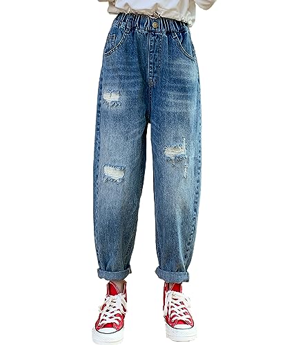 NABER Kinder Mädchen Elastische Taille Wash Denim Jeans Cool Ripped Style Jeans Alter 4-14 Jahre Gr. 12-13 Jahre, stil 3 von Naber