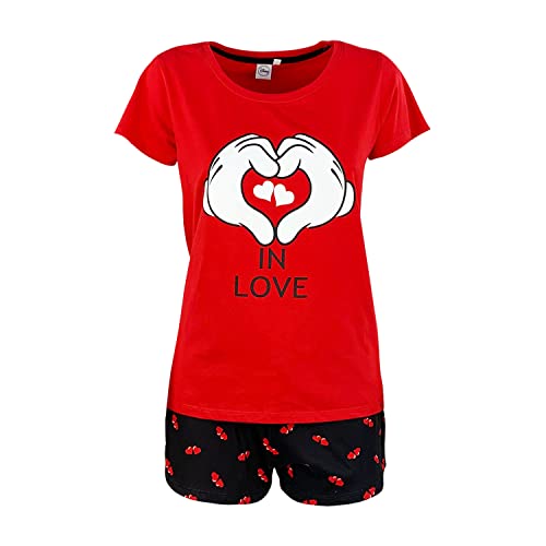 Kurzer Schlafanzug für Damen, Disney, Mickey Maus, T-Shirt und Shorts aus Baumwolle 4970, rot, XL von Nada Home