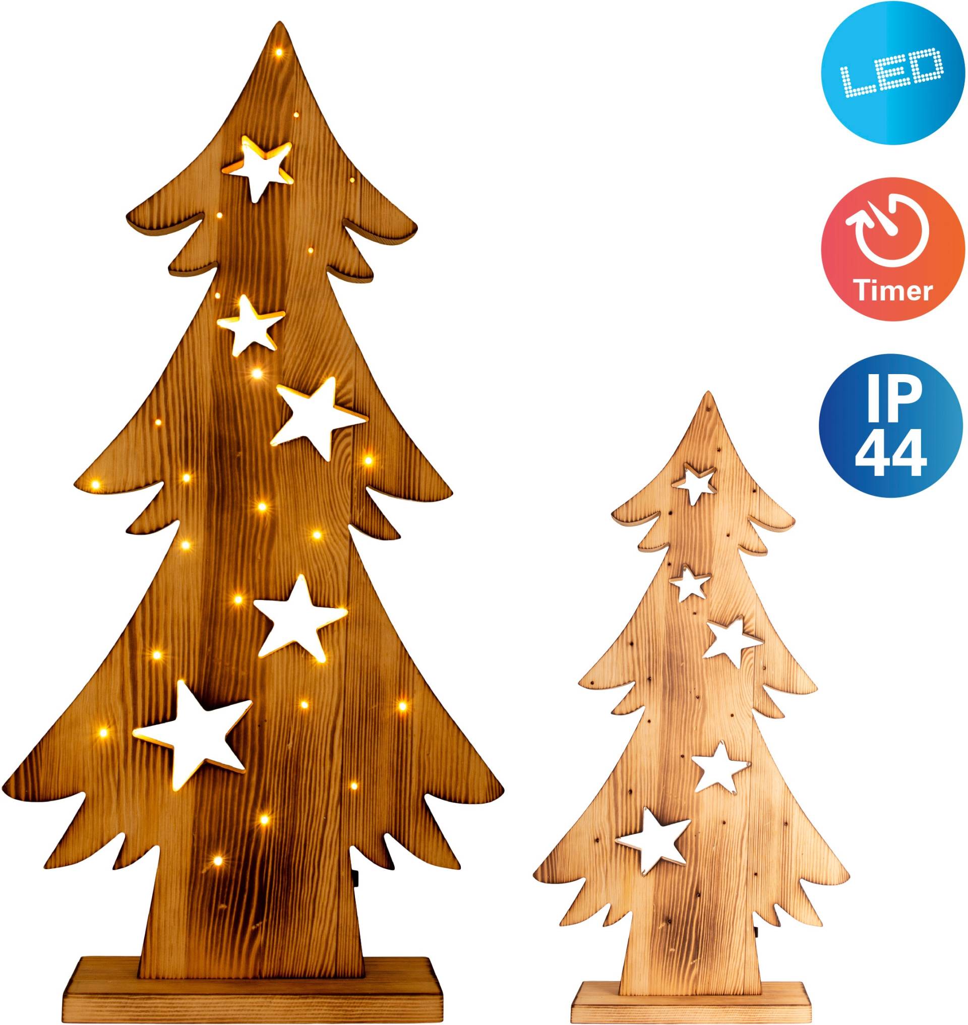 näve LED Dekoobjekt "LED-Holztannenbaum h: 70cm, Weihnachtsdeko aussen", 1 flammig-flammig, Timerfunktion (6on/18off), AA Batterie 1,5V, für Außen geeignet von Näve