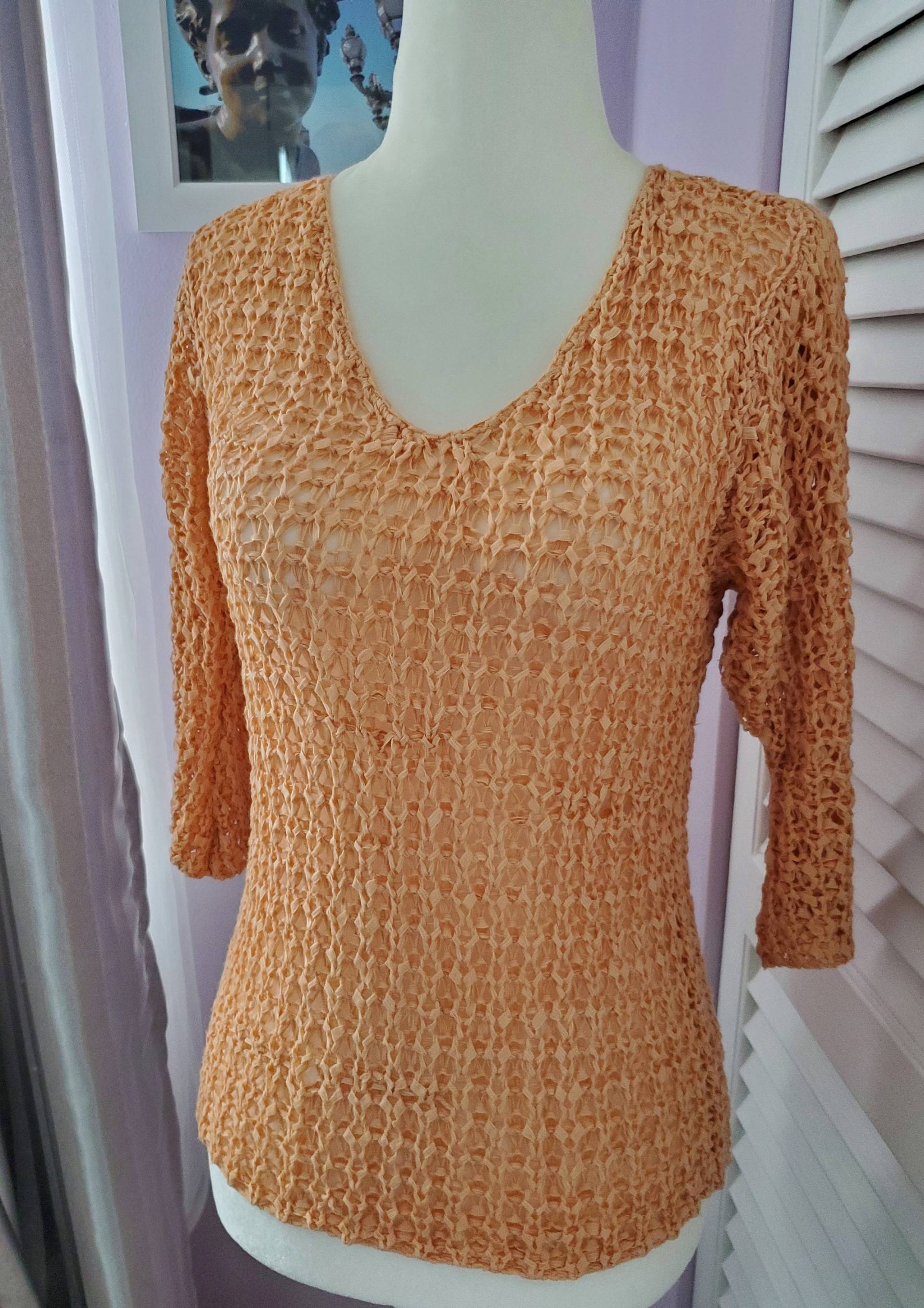 Handgestrickte Frühling Sommer Pullover Chunky Baumwolle Mischung in Gebrannten Orange Halbarm Für Frauen Bereit Zu Versenden von NafanyaCrafts