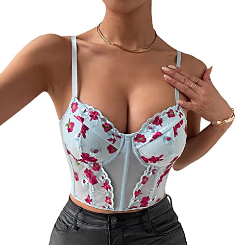 Naimo Damen Blumen Korsett Bustier Push Up Crop Top Spaghettiträger Camisole Corsage Weste BH Tank Tops Streetwear von Naimo