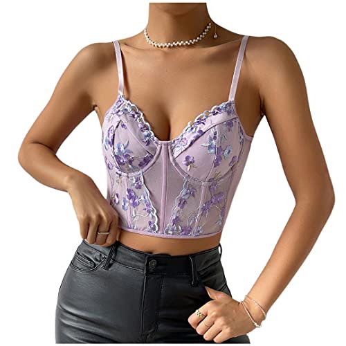 Naimo Damen Blumen Korsett Bustier Push Up Crop Top Spaghettiträger Camisole Corsage Weste BH Tank Tops Streetwear von Naimo