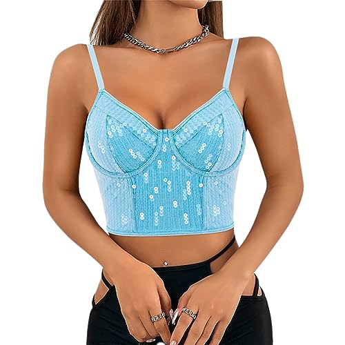 Naimo Damen Pailletten Top Bustier Korsett Push Up Crop Top Ärmellos V-Ausschnitt Trägertops Bralettes Party Cami Tank Tops von Naimo