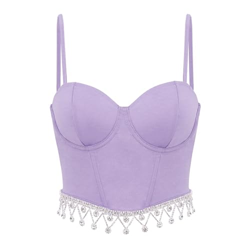 Naimo Damen Strass Korsett Bustier Sexy Spaghettiträger Crop Top Ärmellos Tank Top Corsage Cami BH Trägertop von Naimo