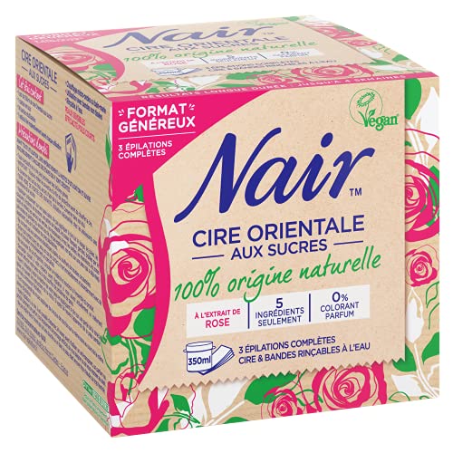 NAIR - Orientalisches Wachs mit Zucker mit Rosenextrakt, 100% natürlichen Ursprungs, ohne Farbstoffe oder Parfüm, mit wiederverwendbaren Streifen, abspülbar, Topf mit 350 ml von Nair