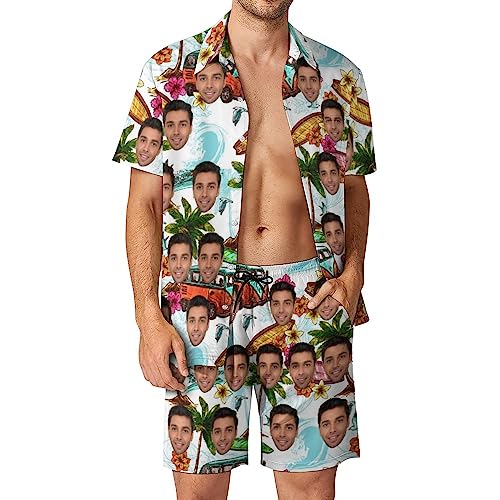 Benutzerdefinierte Herren-Strand-Anzug mit Foto Gesicht Hawaii-Hemd und Shorts Set personalisierte kurze Ärmel Sommer Strand Hawaii-Hemd Set personalisiert Trainingsanzüge Swim Shorts Größe - 2XL von Naispanda