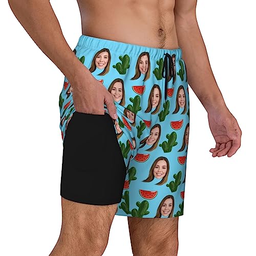 Naispanda Benutzerdefinierte Badehose für Herren mit Kompression Liner, Personalisiert Schnelltrocknend Badeshorts mit Foto Gesicht,Männer Elastisch Trainingsshorts Verstellbar Tunnelzug von Naispanda