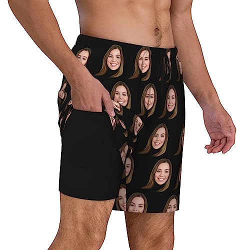 Naispanda Benutzerdefinierte Badehose für Herren mit Kompression Liner, Personalisiert Schnelltrocknend Badeshorts mit Foto Gesicht,Männer Elastisch Trainingsshorts Verstellbar Tunnelzug von Naispanda