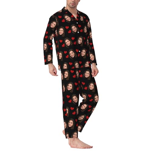 Naispanda Benutzerdefinierte Foto Gesicht Pyjama Set für Männer, Personalisiertes Herren Pyjama Set, Personalisiertem Fotogesicht/Text, Größe S-XL von Naispanda