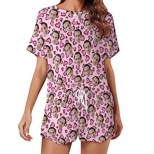 Naispanda Custom Damen Pyjama Set mit Foto Gesicht Personalisierte Foto Damen Pyjama Shorts PJs für Damen Sets individuelle Teenager 2 teilige Sommer Nachtwäsche Loungewear Geschenke Größe - 3XL von Naispanda