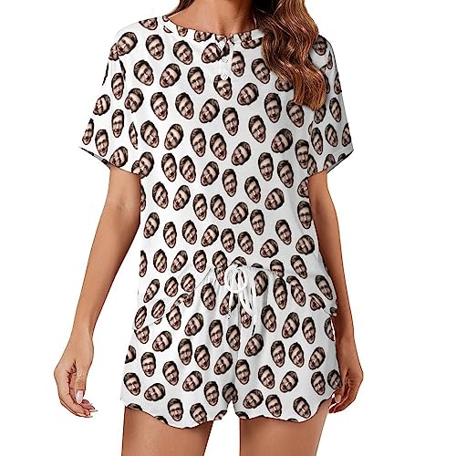 Naispanda Custom Damen Pyjama Set mit Foto Gesicht Personalisierte Foto Damen Pyjama Shorts PJs für Damen Sets individuelle Teenager 2 teilige Sommer Nachtwäsche Loungewear Geschenke Größe - L von Naispanda