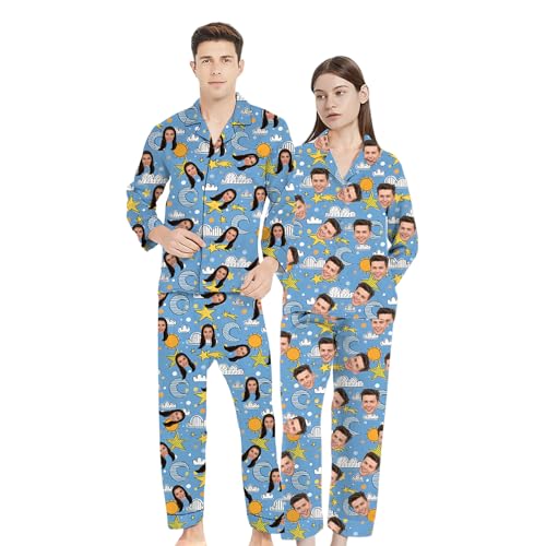 Naispanda Personalisierte Foto Gesichts Pyjama Sets für Herren, Individuelles Langarm Pyjama Set aus Seidensatin, Loungewear Pjs, Passende Pyjama Sets für Herren, XS von Naispanda