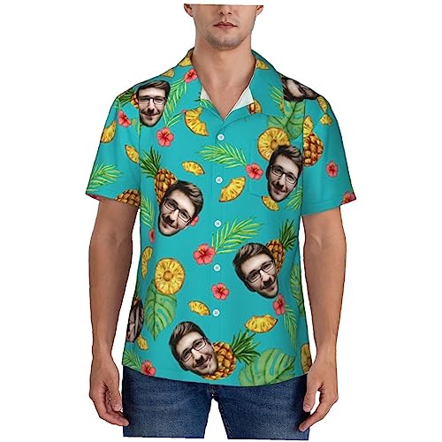 Naispanda Personalisierte Gesichts-Hawaii-Hemden, personalisierte Tropische Blumen-Hawaii-Hemden mit Foto, personalisierte lässige Hawaii-Hemden für Männer, Freund, Ehemann, Vater von Naispanda