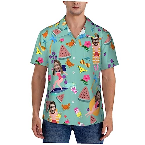 Naispanda Personalisierte Gesichts-Hawaii-Hemden, personalisierte Tropische Blumen-Hawaii-Hemden mit Foto, personalisierte lässige Hawaii-Hemden für Männer, Freund, Ehemann, Vater von Naispanda