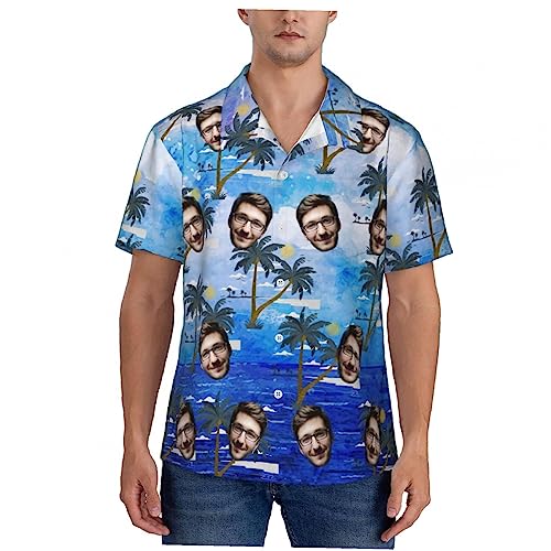 Naispanda Personalisierte Gesichts-Hawaii-Hemden, personalisierte Tropische Blumen-Hawaii-Hemden mit Foto, personalisierte lässige Hawaii-Hemden für Männer, Freund, Ehemann, Vater von Naispanda