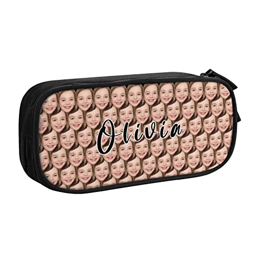 Naispanda Personalisierte Name Pencil Pen Case Anpassen Multi Foto Gesicht Collage Büro College Schule Schreibwaren Tasche Personalisiert Federmäppchen Geschenk für Teenager Mädchen Jungen Schwarz von Naispanda