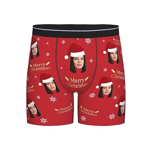 Naispanda Personalisierte Weihnachten Foto Lange Bein Boxershorts für Männer Anpassen Herren Boxershorts mit Foto Gesicht anpassbar Trunks längeres Bein Herren Boxershorts Unterhosen Größe - XL von Naispanda