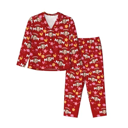 Naispanda Schlafanzüge für Damen Personalisierte Personalisiertes Pyjama-Set mit Foto Gesicht für Frauen, Freundin, Ehefrau, Mutter, Oma Personalisierter Damen Pyjama Personalisierte Schlafanzüge von Naispanda