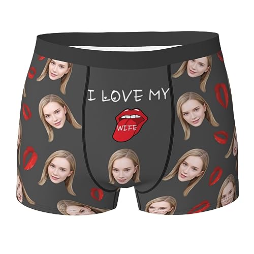 Personalisierte Boxershorts für Männer, Benutzerdefinierte lustige Unterhose Individuelle Unterwäsche mit Foto Gesicht der Freundin Male Retroshorts Weihnachten Valentinstag Geburtstag Geschenk von Naispanda