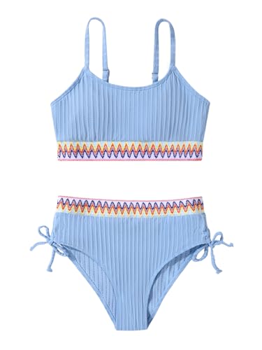 Naiyafly Badeanzug für Mädchen, 2-teilig, Farbblockbesatz, Badeanzug, Kinder, Mädchen, Kordelzug, Bademode, hohe Taille, Bikini-Set, 9–16 Jahre, hellblau, 15-16 Jahre Naiyafly Badeanzug für Mädchen, 2-teilig, Farbblockbesatz, Badeanzug, Kinder, Mädchen, Kordelzug, Bademode, hohe Taille, Bikini-Set, 9–16 Jahre, hellblau, 15-16 Jahre von Naiyafly